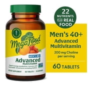 MegaFood Men's 40+ Advanced Multivitamin - Choline, Zinc Vitamin B, C & D3 - 30 Servings