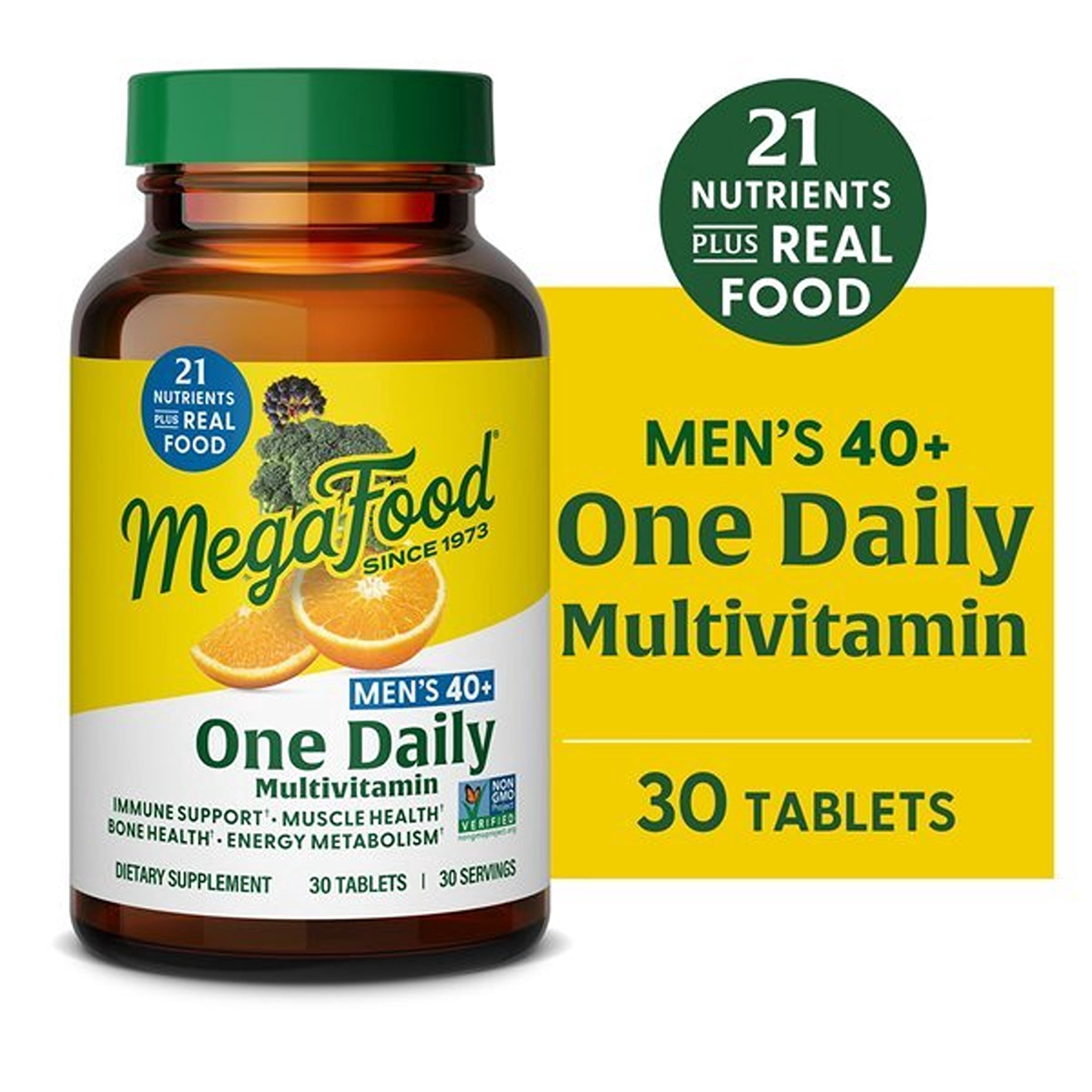 MegaFood Men's 40+ Multivitamin - Vitamins B, D3, Zinc - Immune Support - 30 Servings