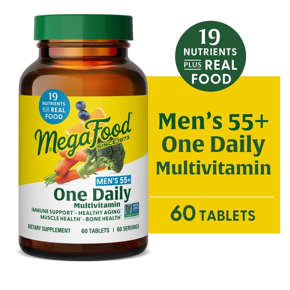 MegaFood, Men Over 55 One Daily, Supports Optimal Health and Wellbeing, Multivitamin and Mineral Dietary Supplement, Vegetarian, 60 Tablets