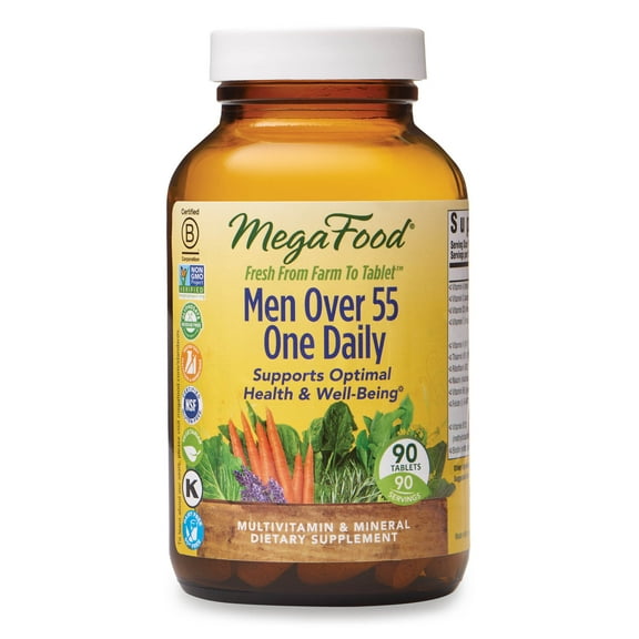 MegaFood Men's 55+ Multivitamin - Zinc, Vitamin B12, C & D3 - Aging Support - 90 Servings