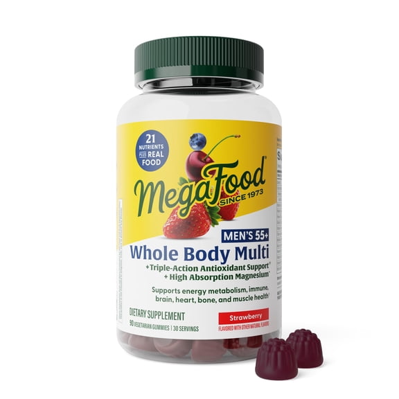 MegaFood Mens 55+ Whole Body Multivitamin Gummies, Vegetarian, Strawberry, 30 Servings