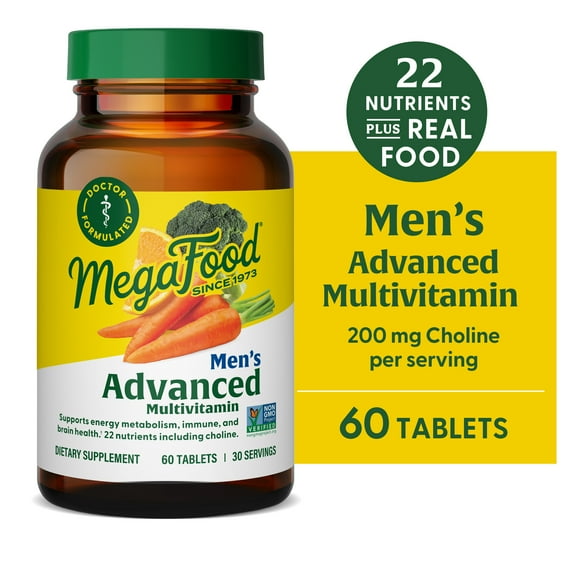 MegaFood Men's Advanced Multivitamin - Choline, Zinc, Vitamins B12, D3 & C - 30 Servings