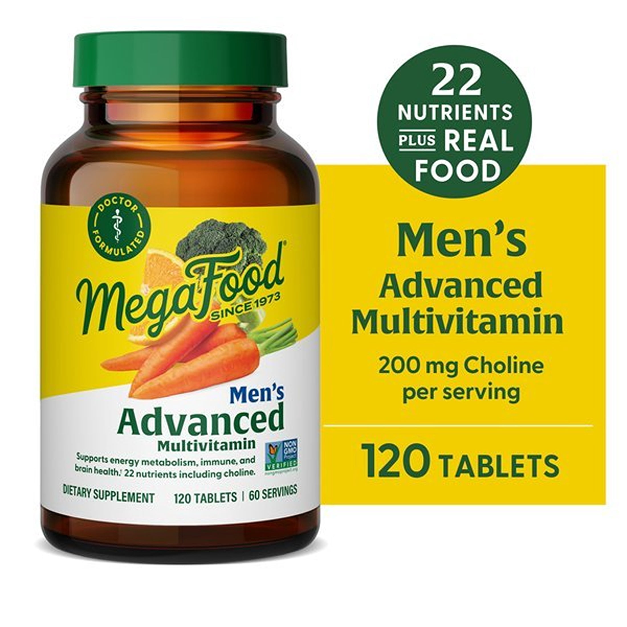 MegaFood Men's Advanced Multivitamin - Choline, Zinc, Vitamins B12, D3 & C - 60 Servings