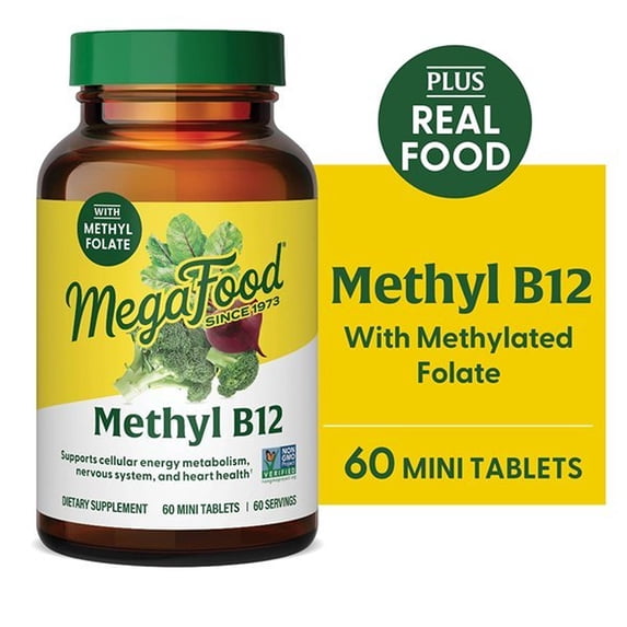 MegaFood Methyl B12 - Methyl Folate & Vitamins B12 & B6 - Energy Production - 60 Servings