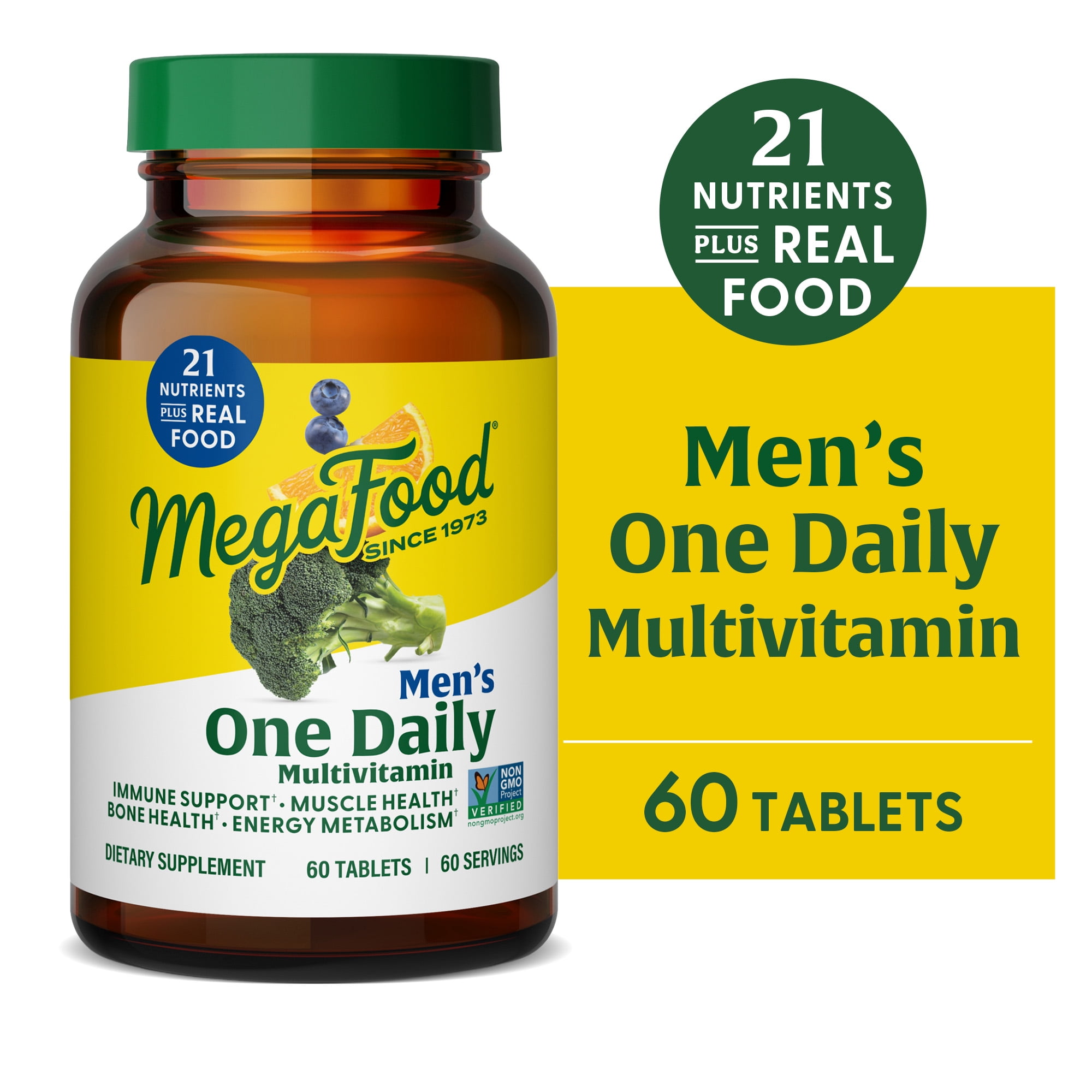 MegaFood Men's One Daily Multivitamin - Vitamins C, D3, B12 - Energy Support - 60 Servings