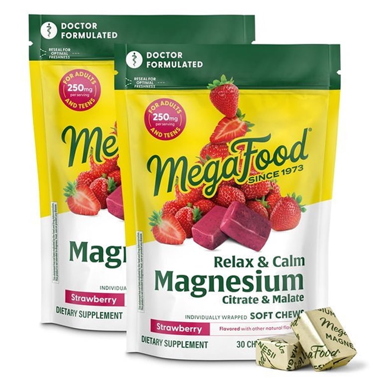 MegaFood Relax + Calm Magnesium Chews, Strawberry, 15 Servings