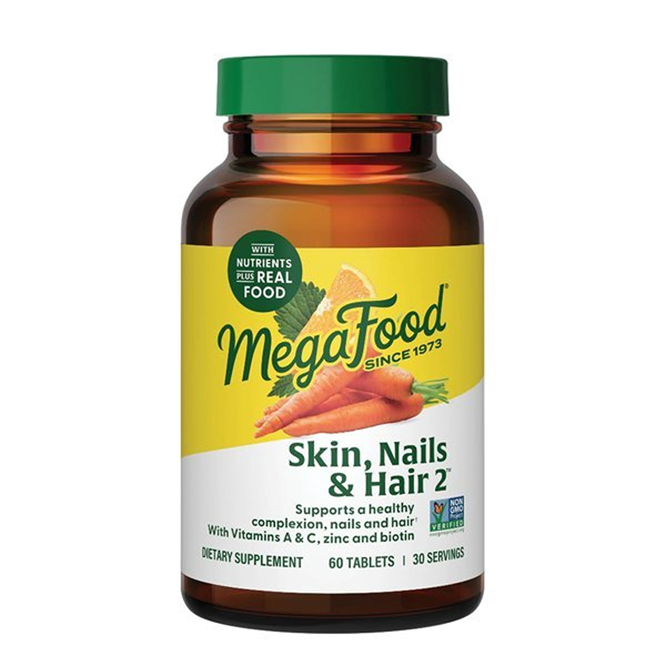 MegaFood Skin, Nails & Hair 2 - Biotin, Zinc & Vitamins A, C, B6 & E - Vegan - 30 Servings