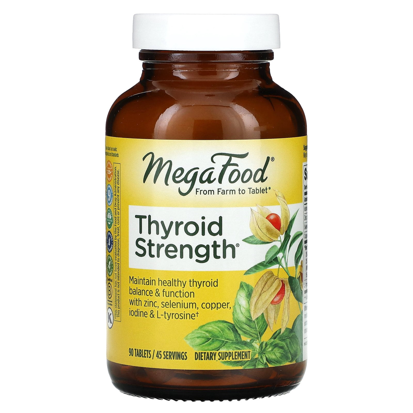 MegaFood Thyroid Strength - Ashwagandha, Zinc, Selenium, Iodine - Vegetarian - 45 Servings