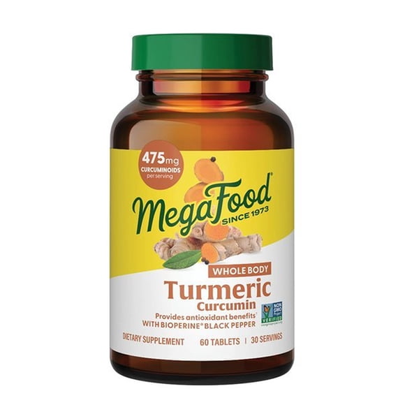 MegaFood Whole Body Turmeric Curcumin - Black Pepper & Vitamin C - Vegan - 30 Servings