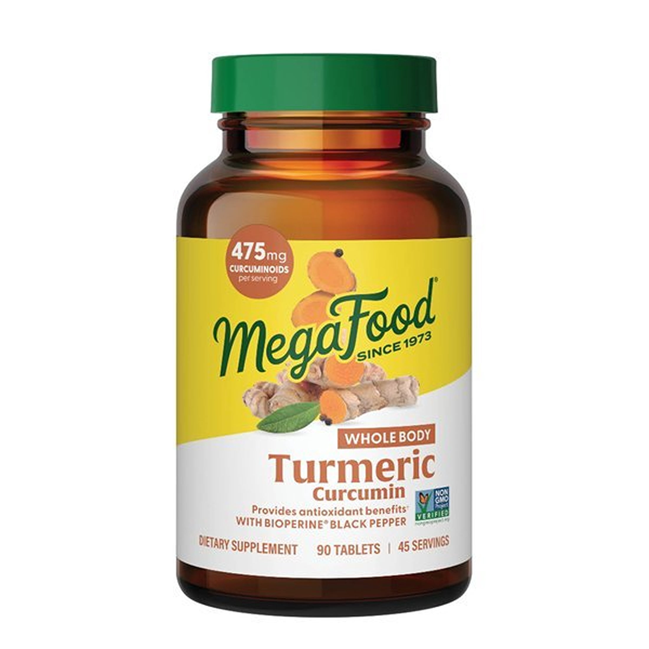 MegaFood Whole Body Turmeric Curcumin - Black Pepper & Vitamin C - Vegan - 45 Servings