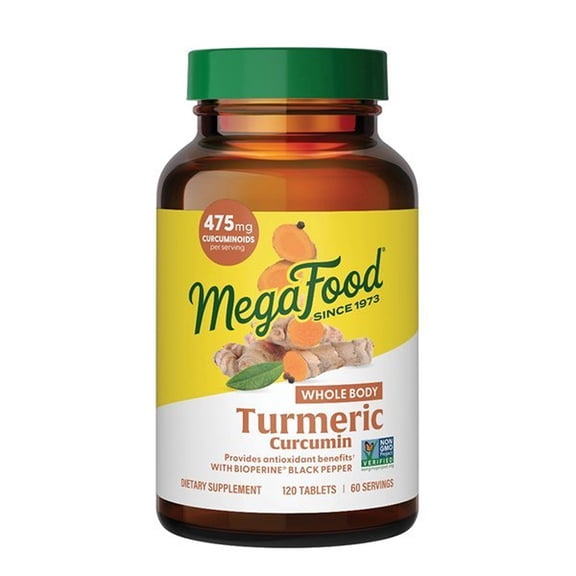 MegaFood Whole Body Turmeric Curcumin - Black Pepper & Vitamin C - Vegan - 60 Servings