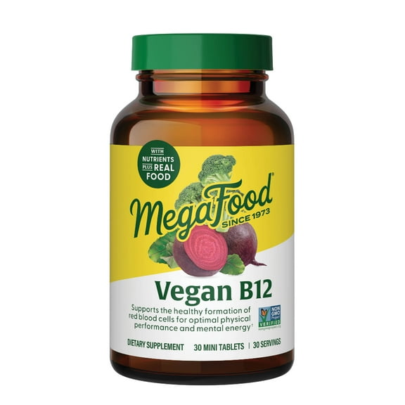 MegaFood Vegan Vitamin B12 - Vitamin B6, Folic Acid - Nervous & Heart Health - 30 Servings