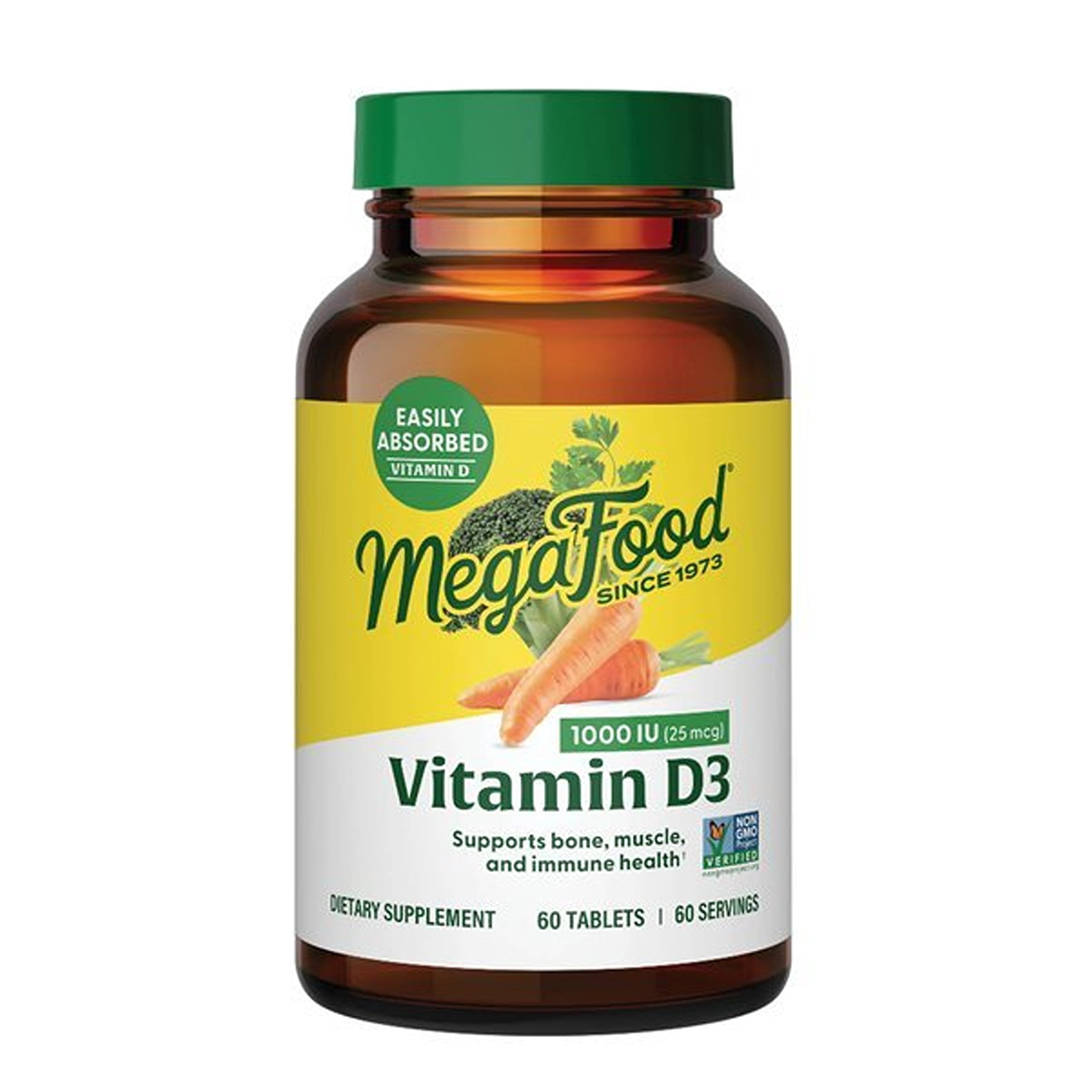 MegaFood Vitamin D3 1000 IU (25 mcg) - Immune, Bone, Teeth & Muscle Support - 60 Servings