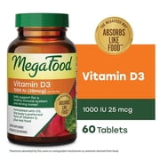 MegaFood Vitamin D3 1000 IU 25 mcg - Immune, Bone, Teeth & Muscle Support - 60 Servings