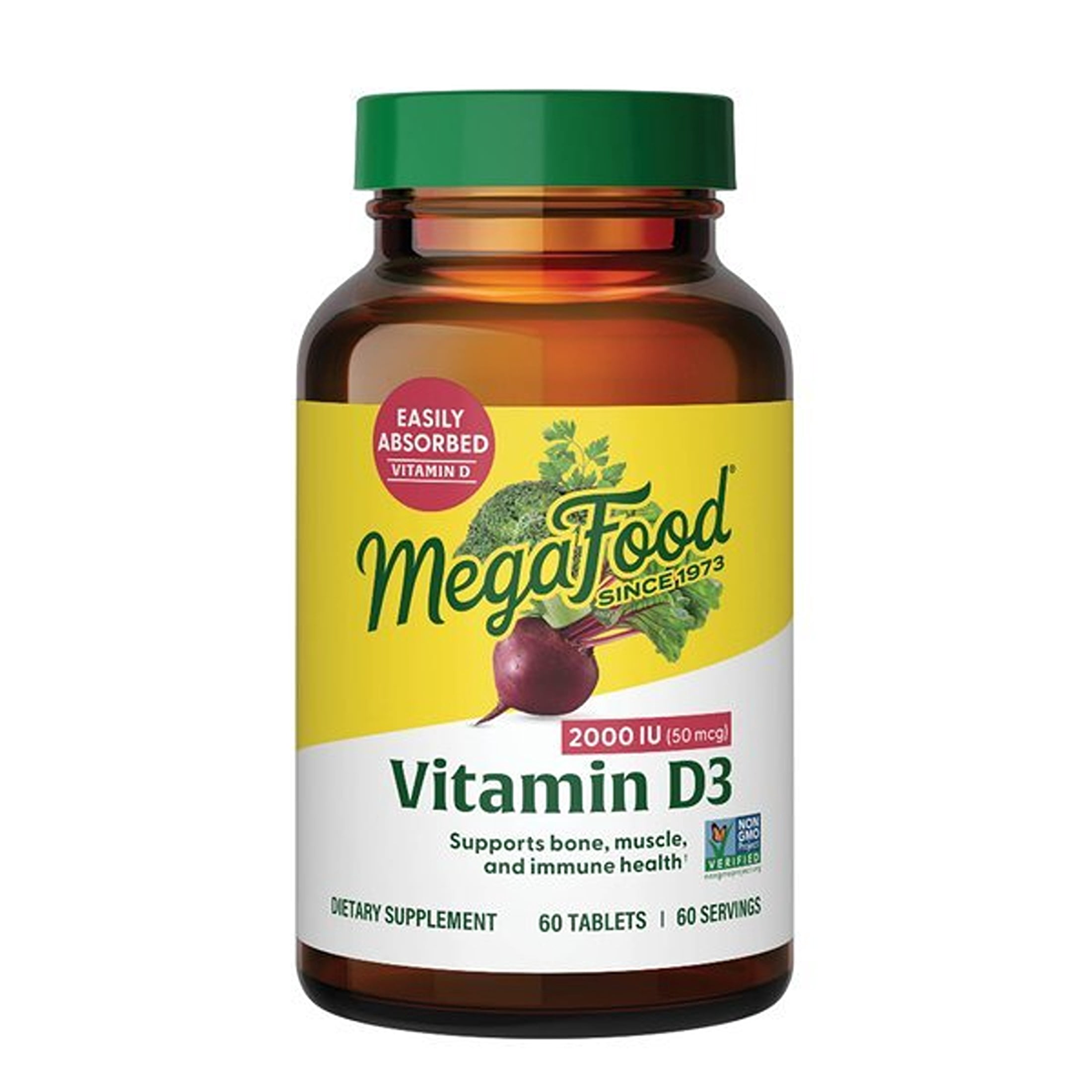 MegaFood Vitamin D3 2000 IU (50mcg) - Immune, Bone, Teeth & Muscle Support - 60 Servings