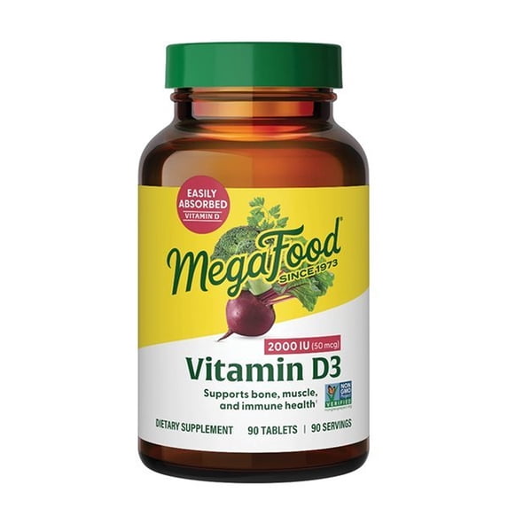 MegaFood Vitamin D3 2000 IU (50mcg) - Immune, Bone, Teeth & Muscle Support - 90 Servings