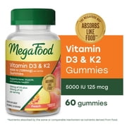 MegaFood Vitamin D3 & K2 Gummies, Bone & Immune Health Support, 60 Gummies, 30 Servings