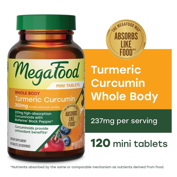MegaFood Whole Body Turmeric Curcumin Minis - Black Pepper & Vitamin C - 60 Servings