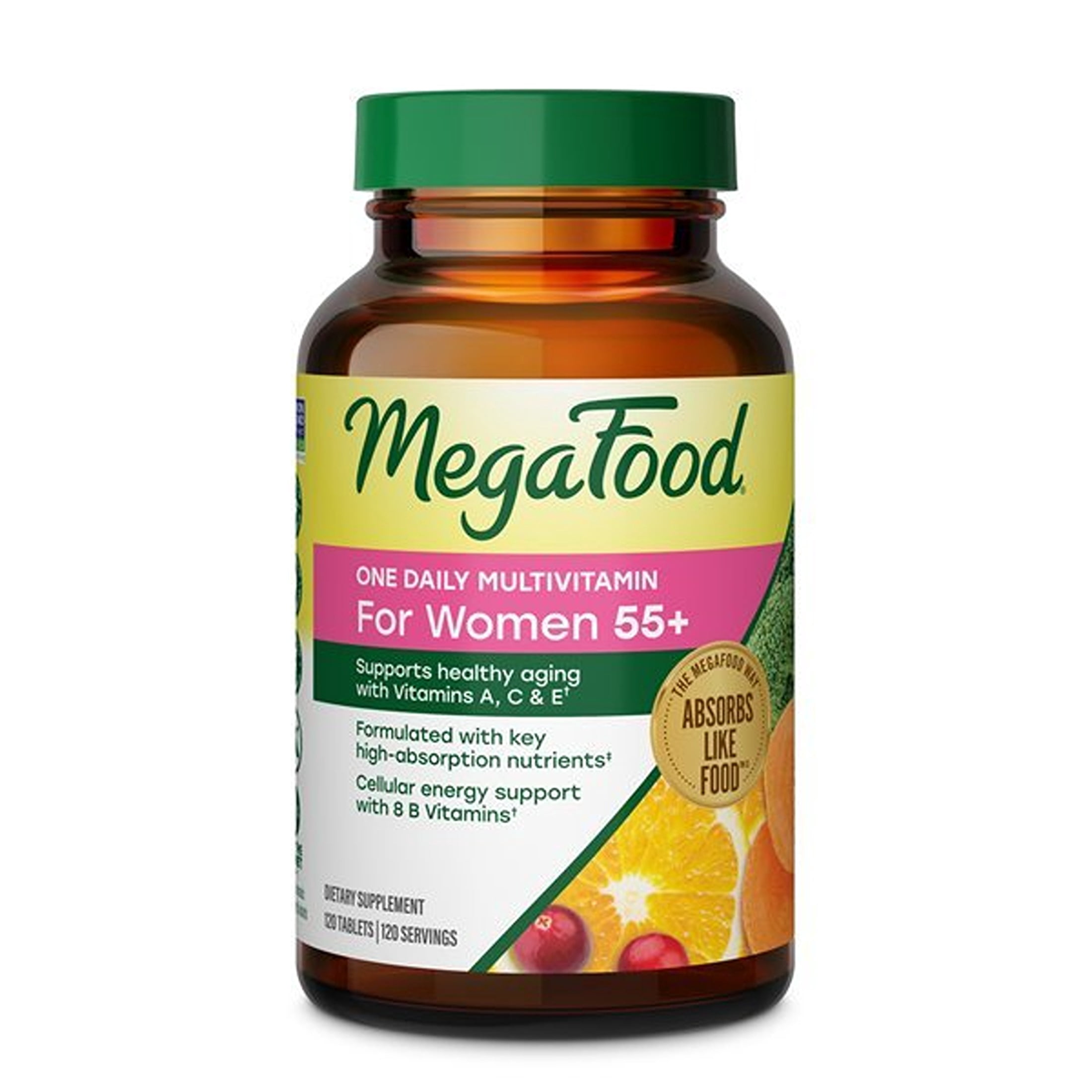 MegaFood Women's 55+ Multivitamin - Vitamins A, C, D3 & E - Aging Support - 120 Servings