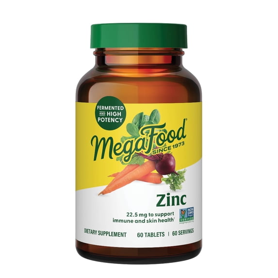 MegaFood Zinc - Vegan Immune Support Supplement - 22.5mg Zinc - Gluten-Free - 60 Servings