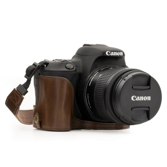 MegaGear Canon EOS Rebel SL3, EOS 250D, EOS Kiss X10, EOS Rebel SL2, Kiss X9, EOS 200D Ever Ready Leather Camera Half Case and Strap