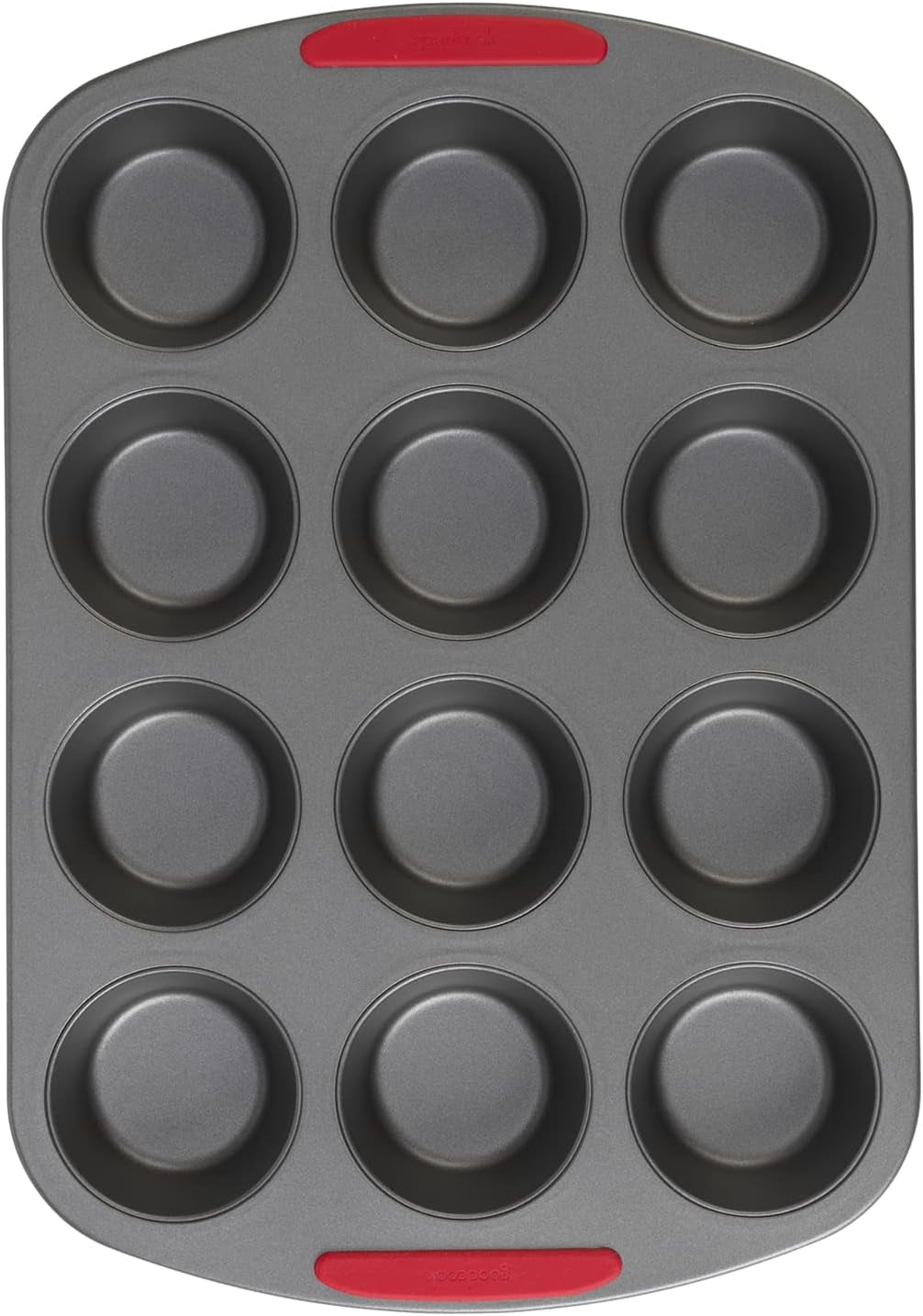 Gray Nonstick 12-Cup Steel Muffin Pan with Silicone Grips