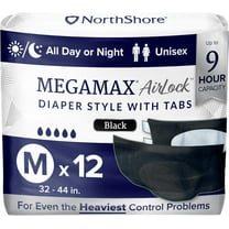MegaMax Breathable 9-Hour Heavy-Duty Tab-Style Adult Diapers, Medium, 12 Count Bag, Black, 32-44 inches, Unisex Underwear