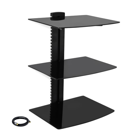 MegaMounts 3 Shelf Tempered Glass Multimedia Mount with HDMI Cable
