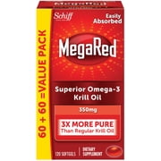 MegaRed 350mg Omega-3 Krill Oil, 120 softgels Pack of 2