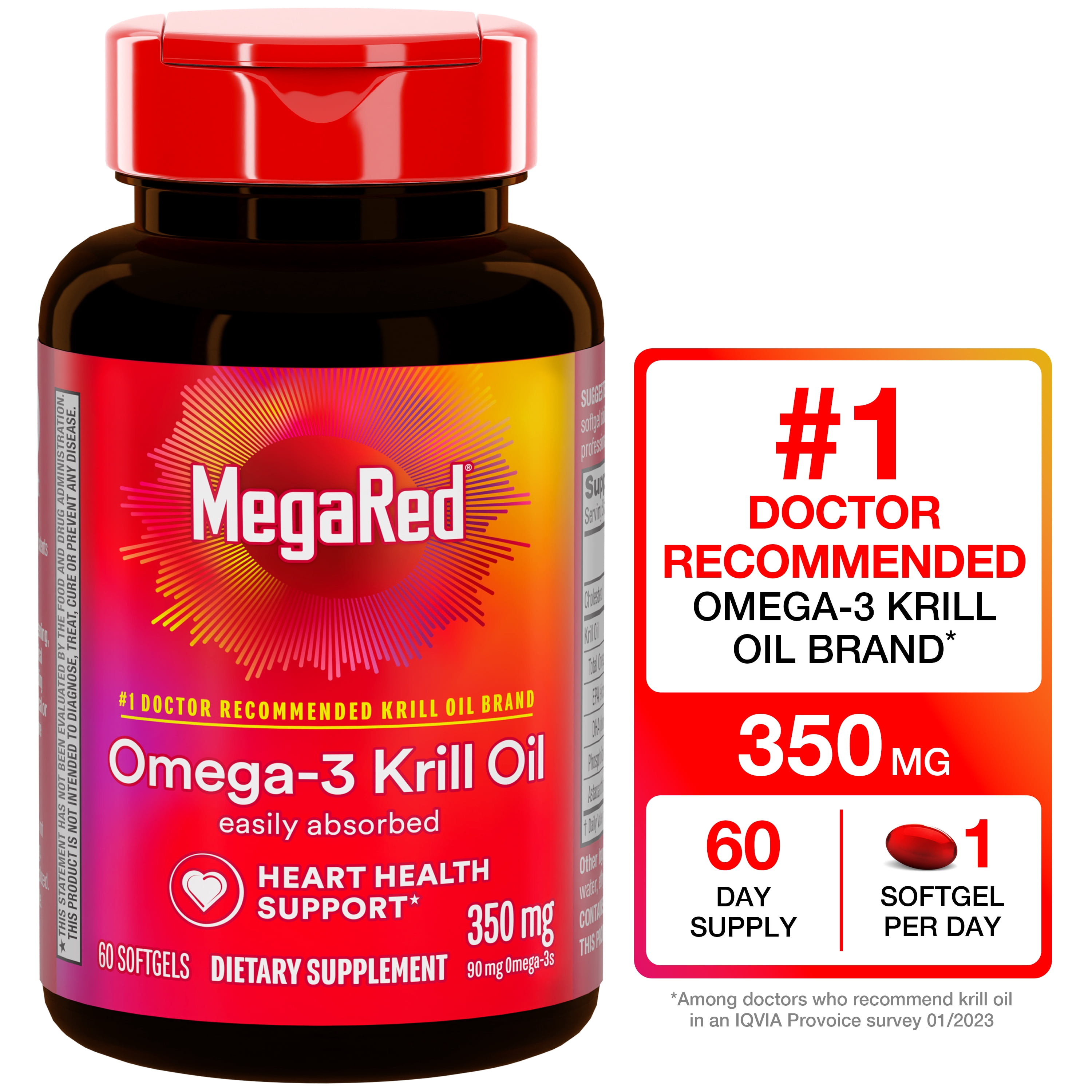 MegaRed 350mg Superior Omega-3 Krill Oil, 60 Softgels