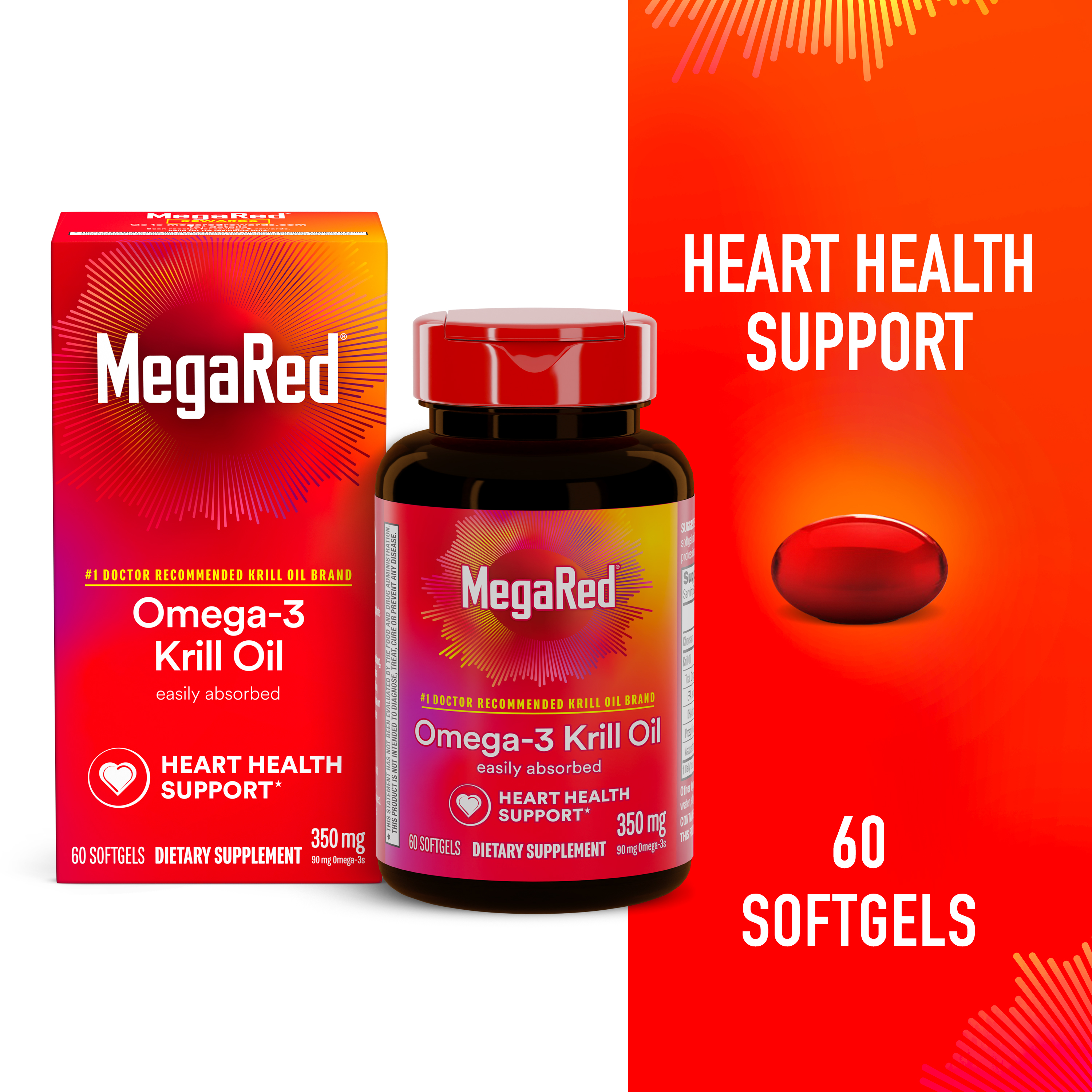 MegaRed 350mg Superior Omega-3s Krill Oil, 60 Softgels - image 1 of 13