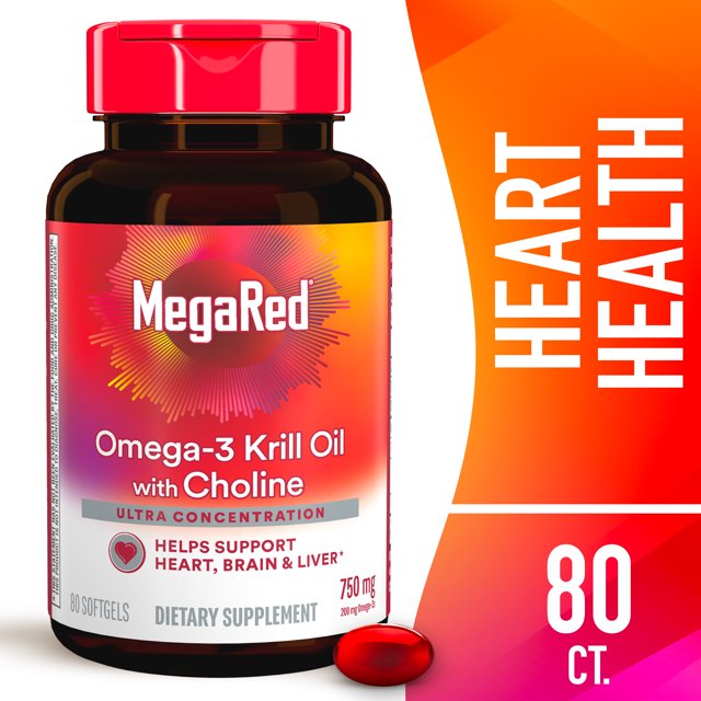 MegaRed 750mg Omega3 Krill Oil with Choline, 80 Softgels