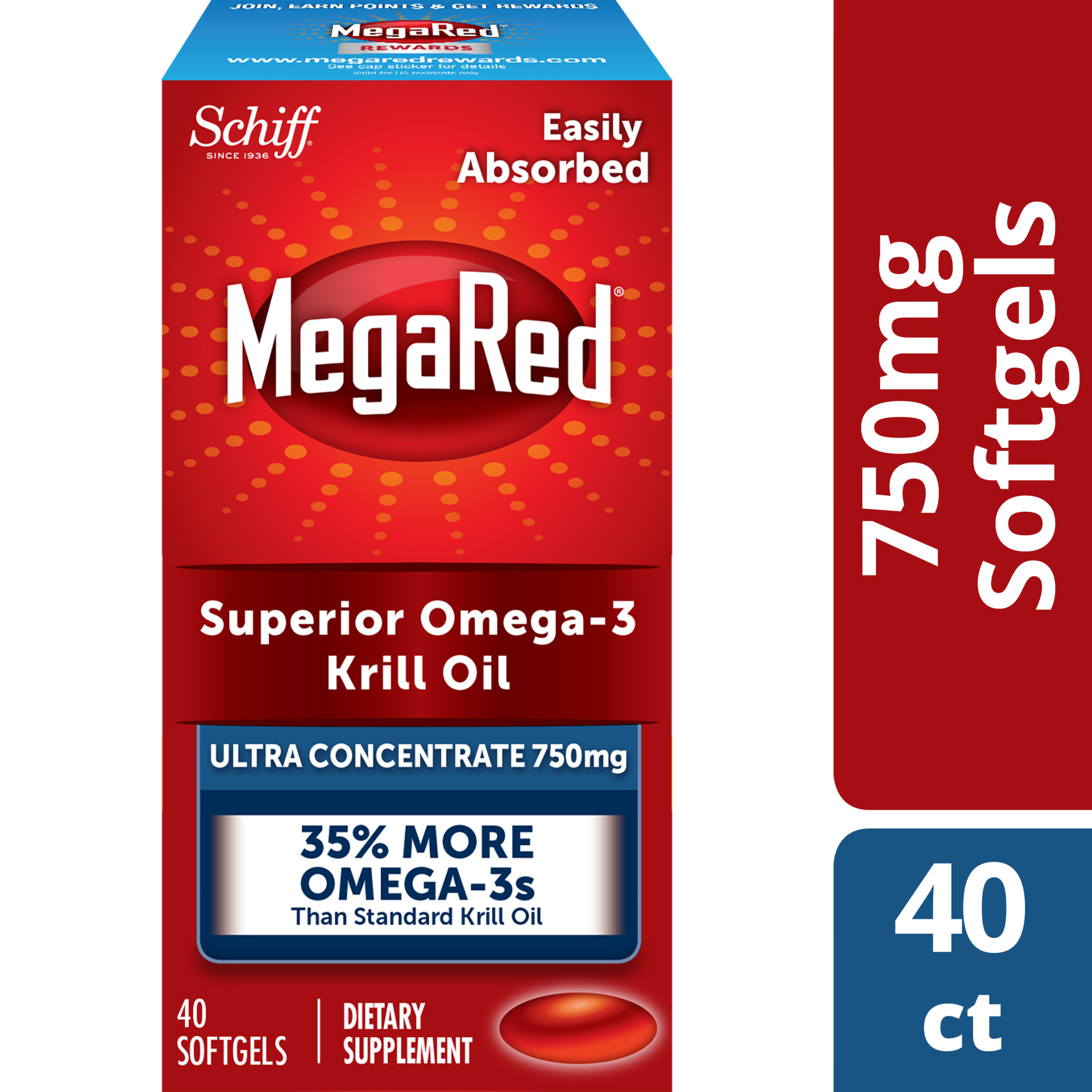 MegaRed 750mg Ultra Concentration Omega-3 Krill Oil, 40 Softgels - image 1 of 4