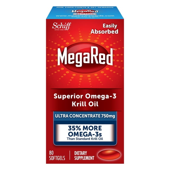 MegaRed Antarctic Krill Oil 750mg, Omega 3 Fatty Acid Supplement, Ultra Concentrate EPA & DHA Softgels, Antioxidant Astaxanthin, Heart Health Supplement with No Fish Oil Aftertaste, 80ct