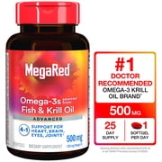 MegaRed Advanced 4in1 500mg Omega-3 Fish Krill Oil Supplements, Heart Brain Eyes Joints Health Omega 3, 25 Softgels