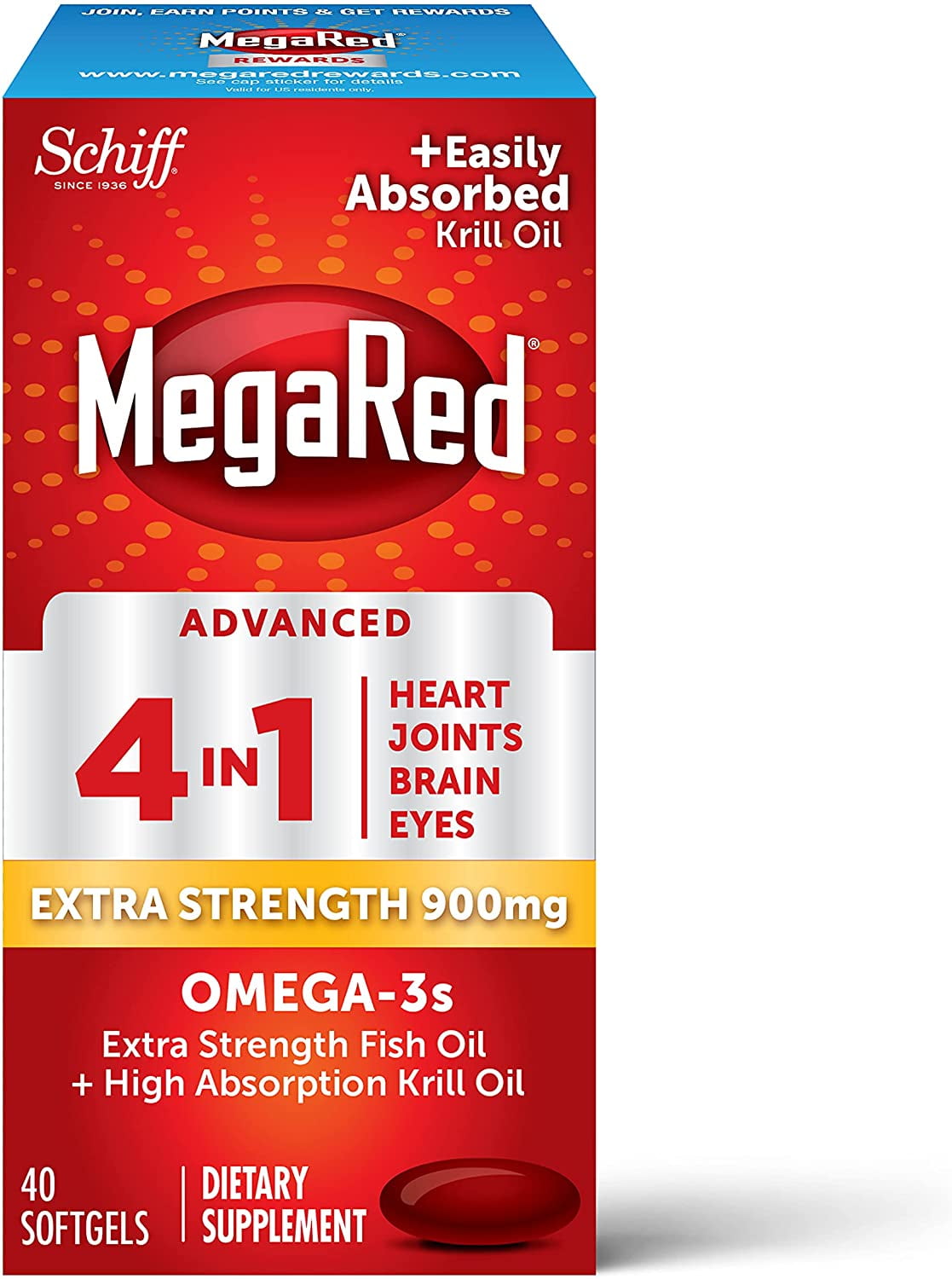 Megared Package MegaRed Advanced Fish Oil 4in1 900mg for Brain Health, 40 Softgels Pack ...