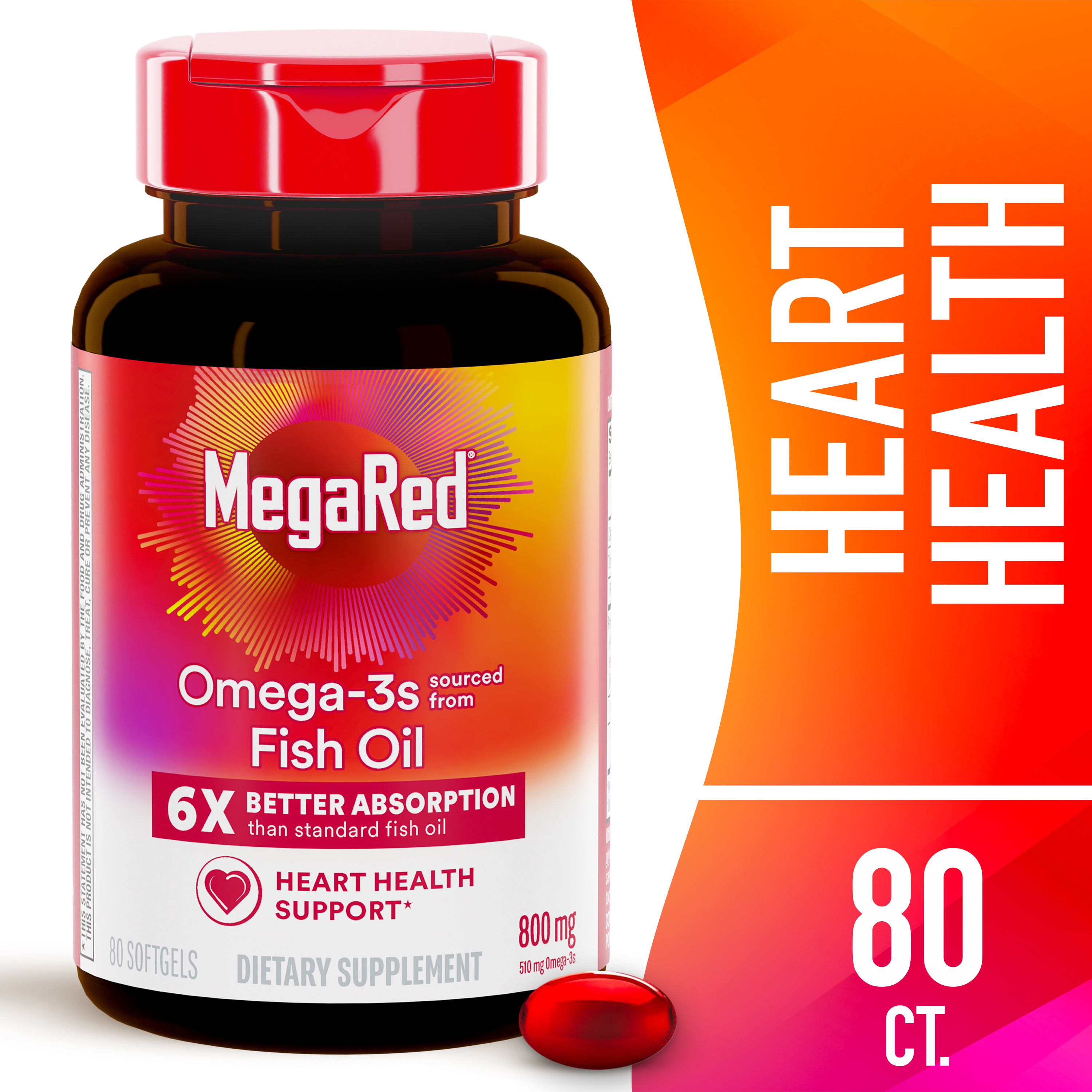 MegaRed Advanced 800mg 6X Absorption Softgels (80 Count In A Box), Omega-3 Fish Oil Supplement - image 1 of 6