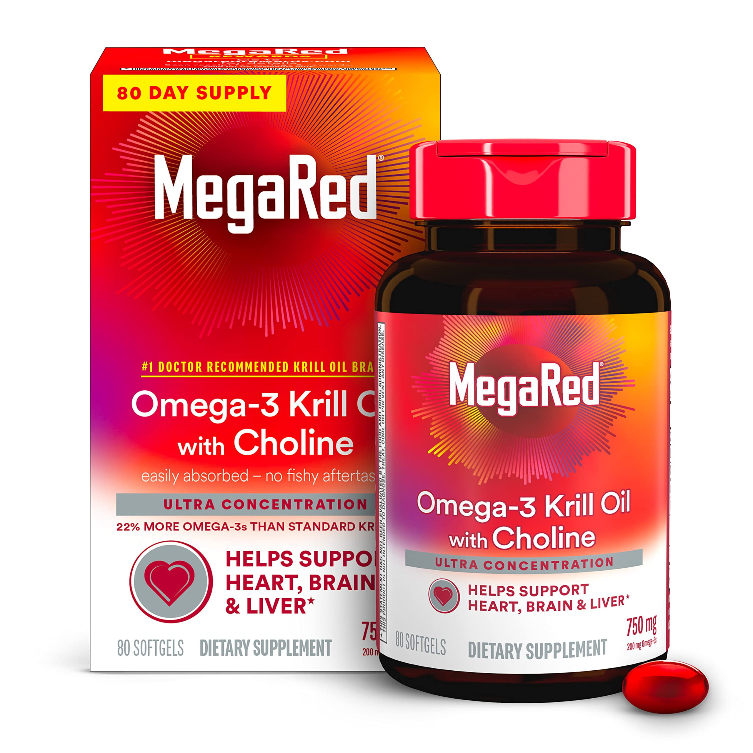 MegaRed Krill Oil 750mg Omega 3 Supplement with Choline, 1 Dr
