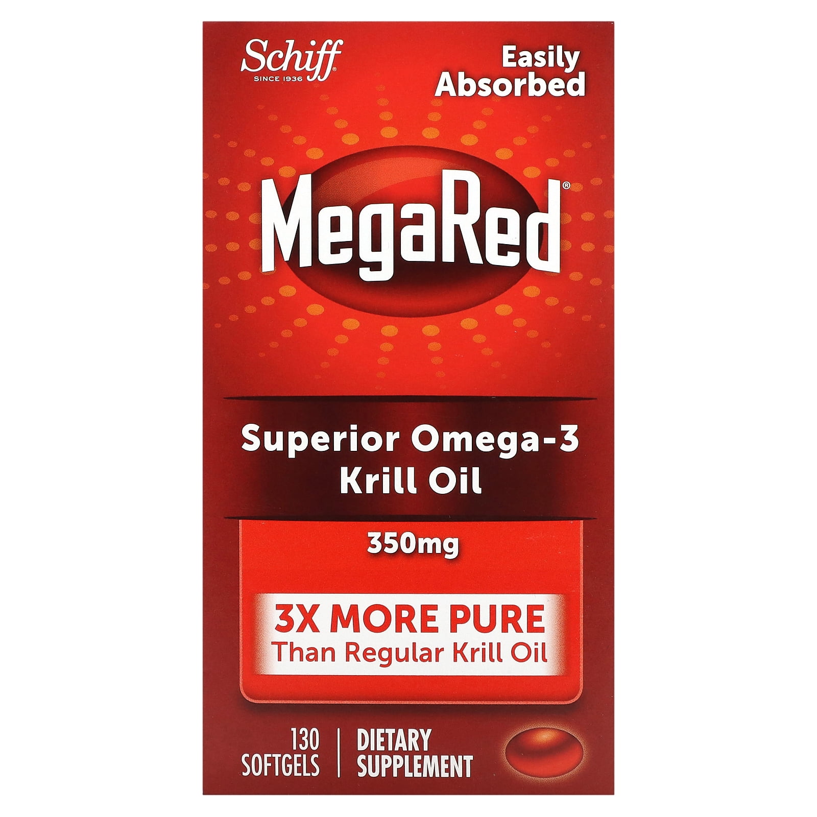 MegaRed Omega 3 Heart Support Krill Oil Capsules 350mg 130 Count Walmart