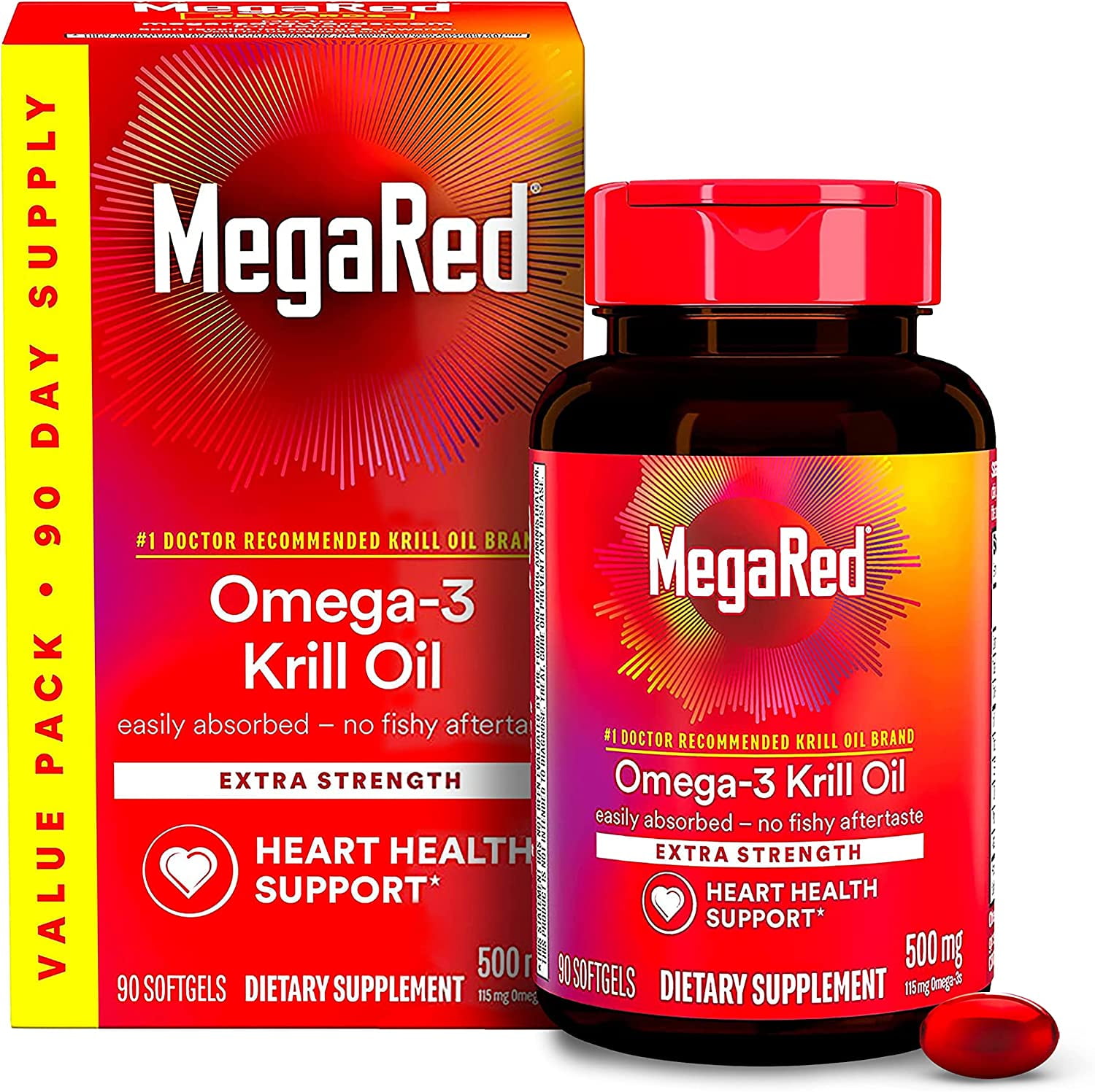 MegaRed Superior Omega 3 Krill Oil Softgels 500 Mg 90 Ct