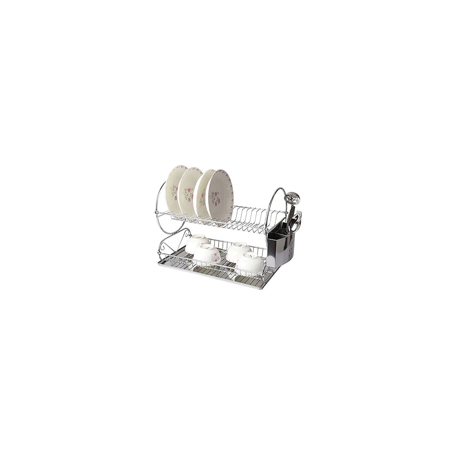 Chrome Two-Tier Dish Rack with Utensil Holder
