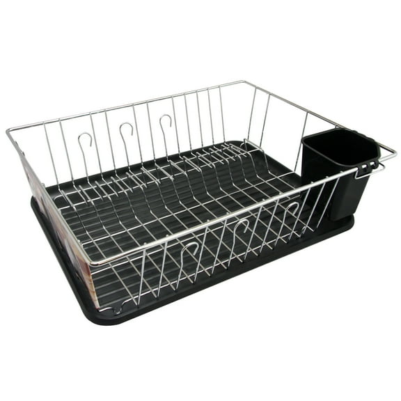 Megachef DR-180 16 in. Chrome Plated & Plastic Counter Top Drying Dish Rack, Black