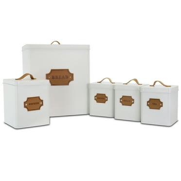 Megachef MG-415 5 Piece Kitchen Food Storage & Organization Canister Set, White