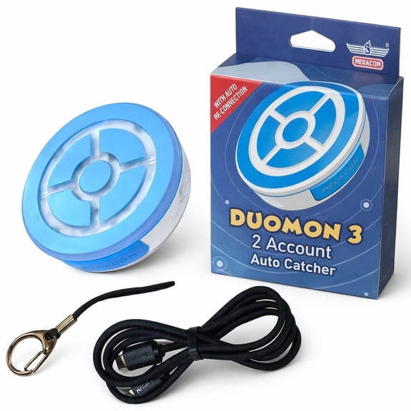 Megacom DuoMon3 Lite Dual Account Auto Catcher for Pokmon GO | Auto Reconnect | IPX7 Waterproof | 65ft Bluetooth | USB-C & Wireless Charging | App Custom Alerts