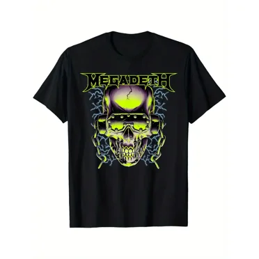 Megadeth Band Graphic T-Shirt, 100% Cotton Crew Neck Tee, Casual Short Sleeve Knit Fabric Top, All-Season Comfort Fit, Lightweight 180g/m², Ideal for Leisure & Sports, Plus Size L-5XL, Sports T Shirt