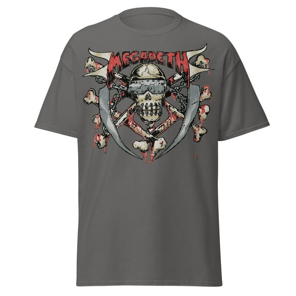 Megadeth - Hand Painted Vic Jumbo Print Unisex T-Shirt - Charcoal Gray - Medium
