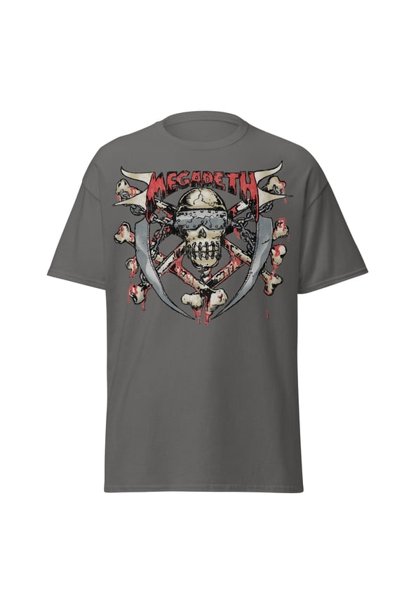 Megadeth - Hand Painted Vic Jumbo Print Unisex T-Shirt - Charcoal Gray - Small