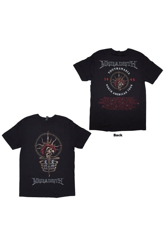 Megadeth Unisex T-Shirt Youthanasia 1995 North American Tour (Black) (Back Print) (Medium)