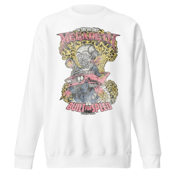 Megadeth - Vintage Built for Speed Jumbo Print Unisex Sweatshirt - White - Small
