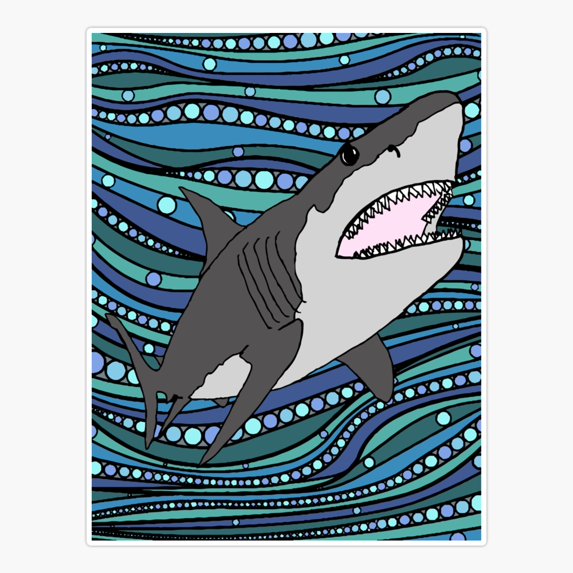 Megalodon Wavy Background Design Sticker